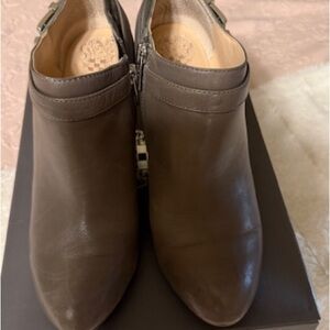 Vince Camuto Brown Leather Pointed Ankle Booties with Side Zip